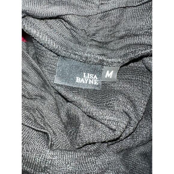 Lisa Bayne Top Shirt Medium Asymmetrical Color Clock Crinkle Button Red Black - Picture 6 of 8